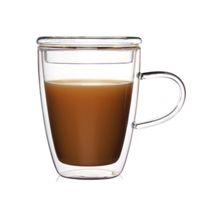 Double wall glass coffee cup coffee mugs with lid